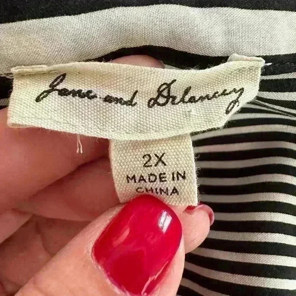Jane and Delancey Black/White Stripe Button Front Shirt 2X - Picture 3 of 8